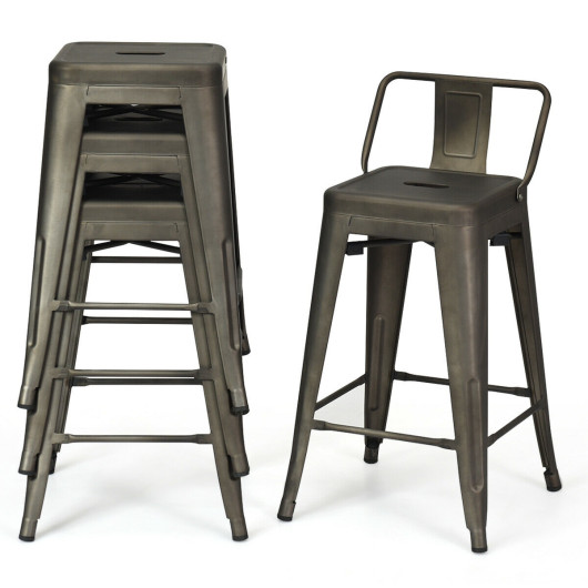 24" Set of 4 Cafe Side Chairs with Rubber Feet and Removable Backs-Gun