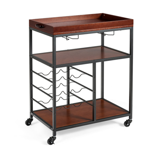 3 Tiers Storage Bar Serving Cart with Wine Rack - Image 6