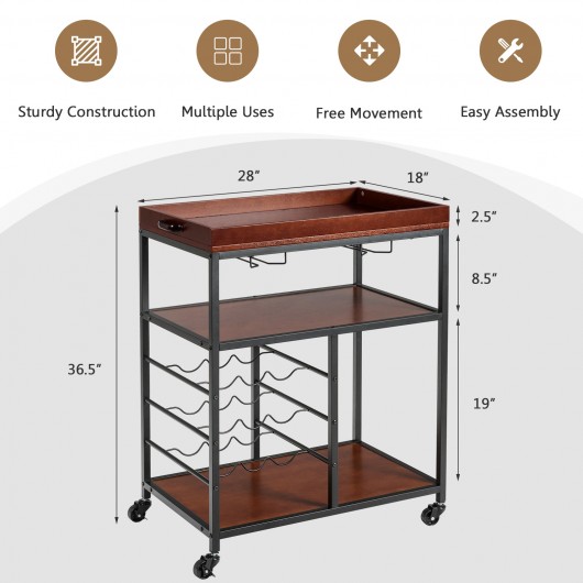 3 Tiers Storage Bar Serving Cart with Wine Rack - Image 4