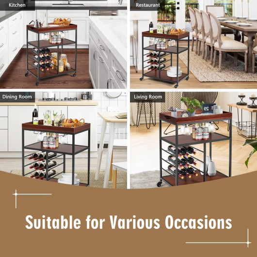 3 Tiers Storage Bar Serving Cart with Wine Rack - Image 3