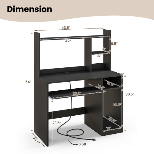 Home Office Computer Desk with Bookcase Keyboard Tray and CPU Stand-Black - Image 4