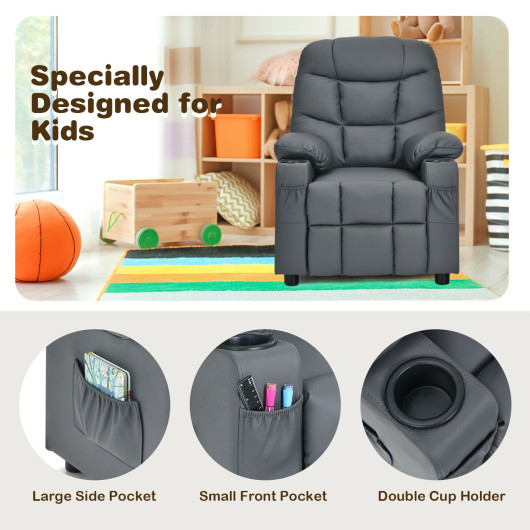 Kids Recliner Chair with Cup Holder and Footrest for Children-Gray - Image 3