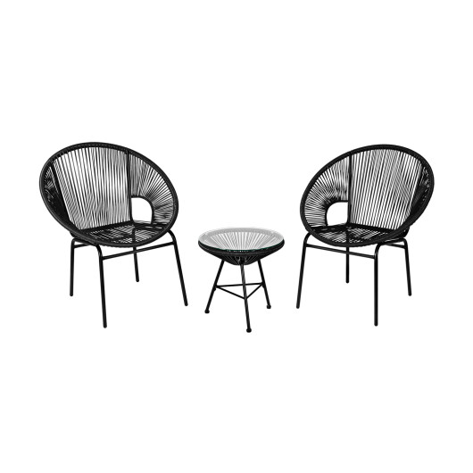 3PCS Patio Acapulco Furniture Bistro Set with GlassTable-Black