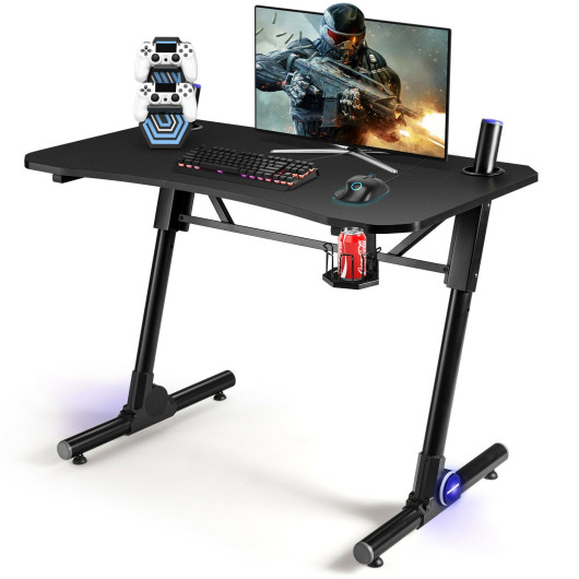 43.5 Inch Height Adjustable Gaming Desk with Blue LED Lights - Image 6