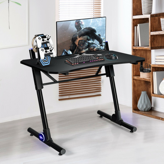 43.5 Inch Height Adjustable Gaming Desk with Blue LED Lights - Image 4
