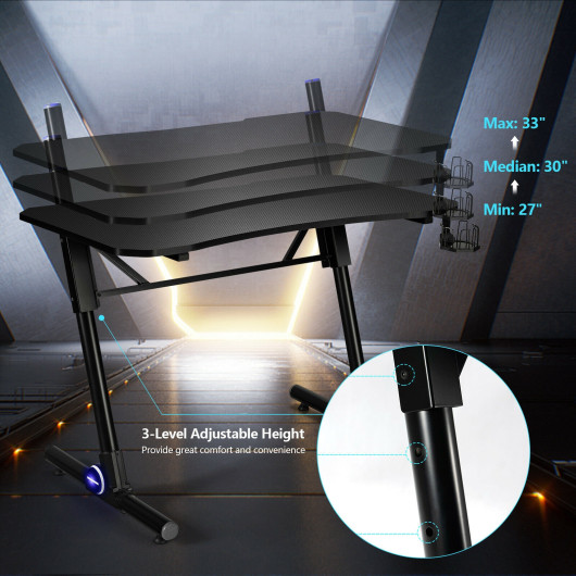 43.5 Inch Height Adjustable Gaming Desk with Blue LED Lights - Image 3