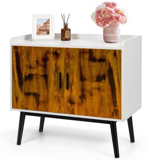 Mid-Century Wood Storage Cabinet with 2 Doors and Metal Legs for Entryway - Image 4