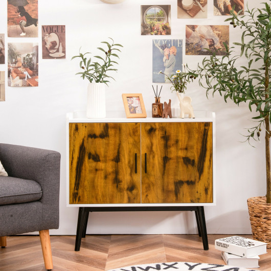 Mid-Century Wood Storage Cabinet with 2 Doors and Metal Legs for Entryway - Image 5