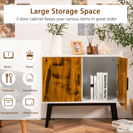 Mid-Century Wood Storage Cabinet with 2 Doors and Metal Legs for Entryway - Image 3