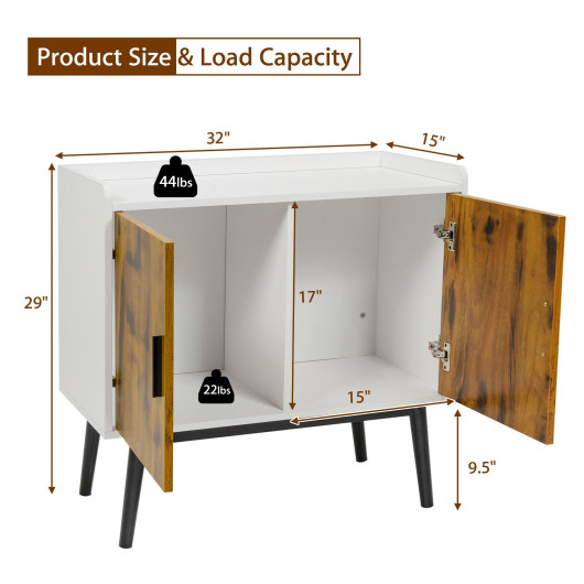 Mid-Century Wood Storage Cabinet with 2 Doors and Metal Legs for Entryway - Image 2