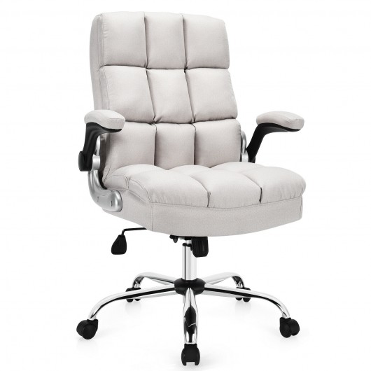 Adjustable Swivel Office Chair with High Back and Flip-up Arm for Home and Office-Beige - Image 4