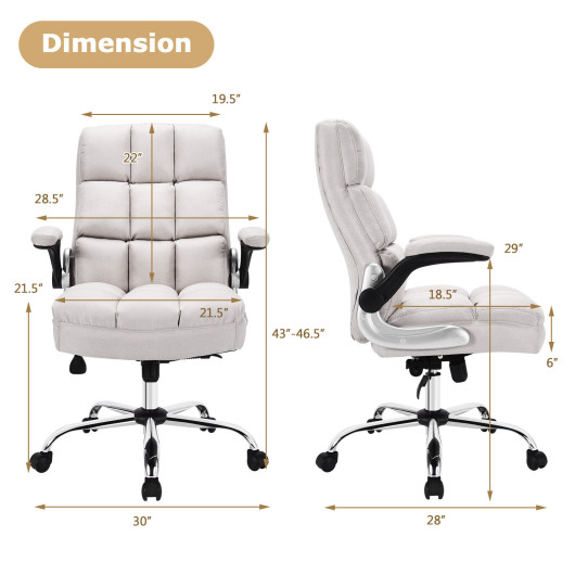 Adjustable Swivel Office Chair with High Back and Flip-up Arm for Home and Office-Beige - Image 6