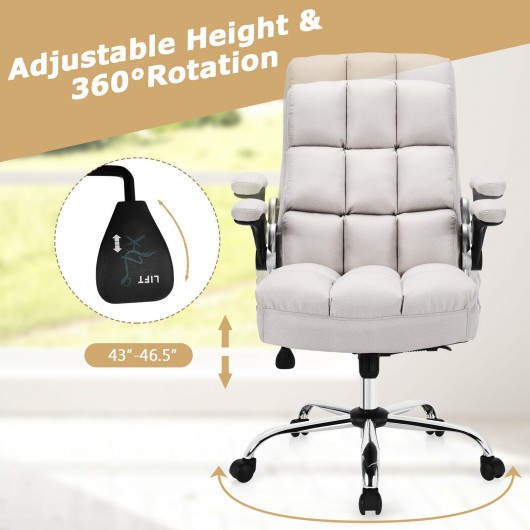 Adjustable Swivel Office Chair with High Back and Flip-up Arm for Home and Office-Beige - Image 3