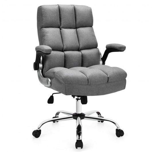 Adjustable Swivel Office Chair with High Back and Flip-up Arm for Home and Office-Gray - Image 2