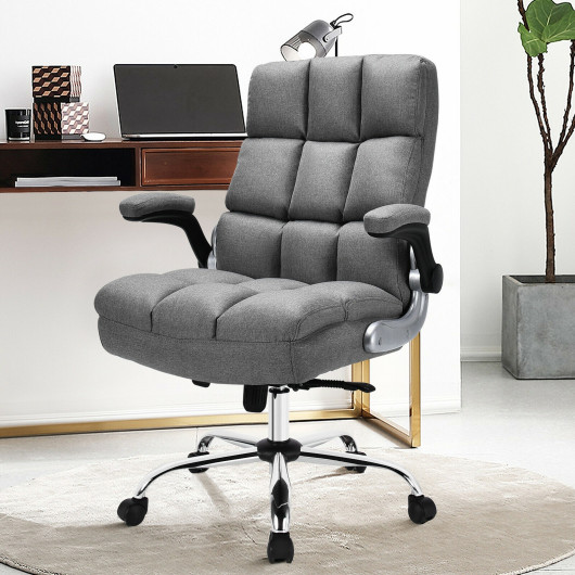 Adjustable Swivel Office Chair with High Back and Flip-up Arm for Home and Office-Gray - Image 6