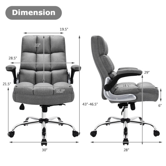 Adjustable Swivel Office Chair with High Back and Flip-up Arm for Home and Office-Gray - Image 4