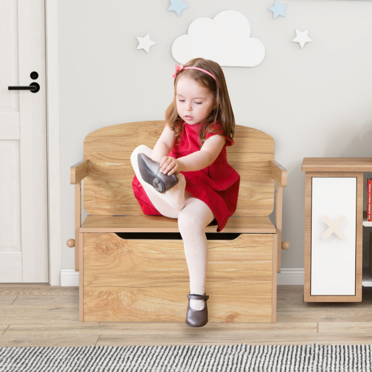 3-in-1 Kids Convertible Storage Bench Wood Activity Table and Chair Set-Natural - Image 2