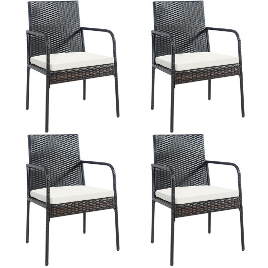 4 Pieces Patio Wicker Rattan Dining Set with Comfy Cushions - Image 3