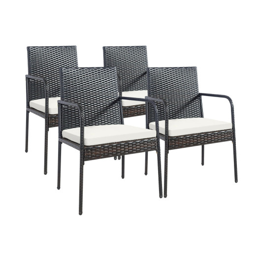 4 Pieces Patio Wicker Rattan Dining Set with Comfy Cushions - Image 6