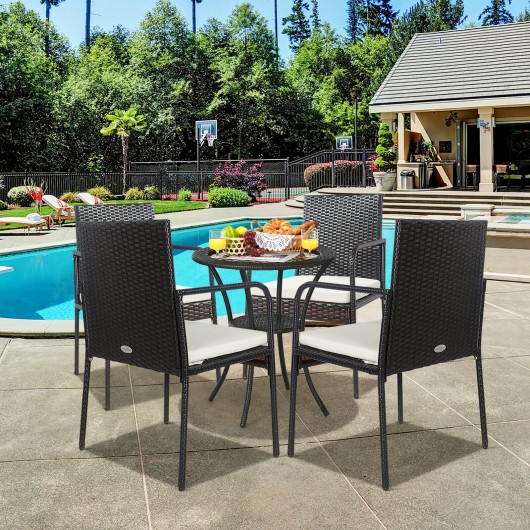 4 Pieces Patio Wicker Rattan Dining Set with Comfy Cushions - Image 2