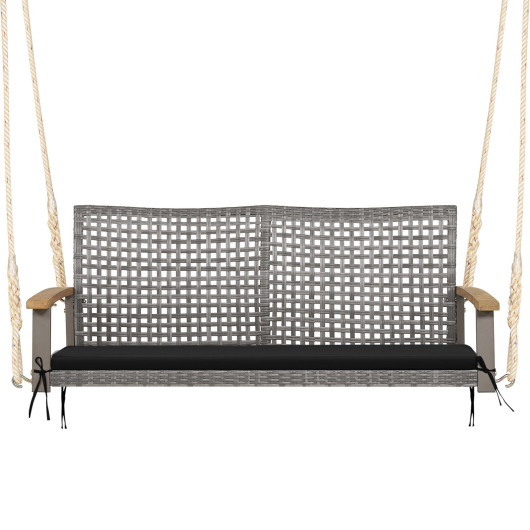 2-Person Patio Wicker Hanging Swing Chair-Black - Image 2