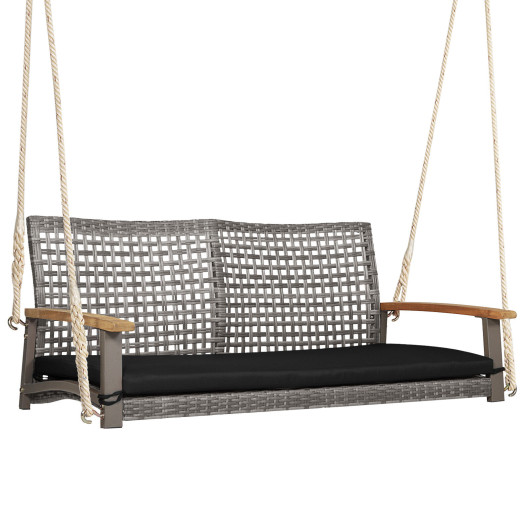 2-Person Patio Wicker Hanging Swing Chair-Black - Image 4