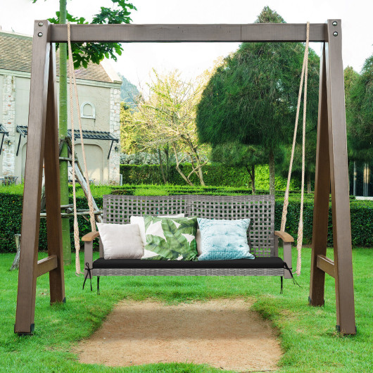 2-Person Patio Wicker Hanging Swing Chair-Black - Image 5
