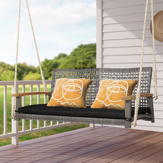 2-Person Patio Wicker Hanging Swing Chair-Black - Image 6