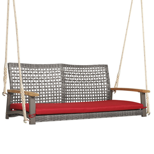 2-Person Patio Wicker Hanging Swing Chair-Red - Image 3