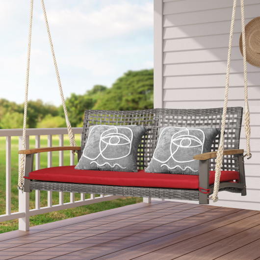 2-Person Patio Wicker Hanging Swing Chair-Red - Image 2