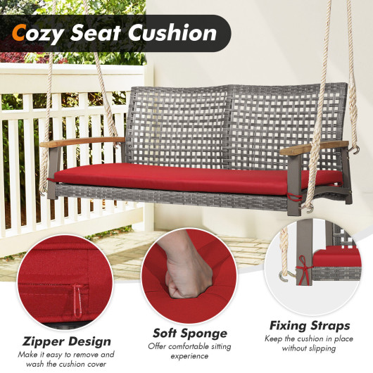 2-Person Patio Wicker Hanging Swing Chair-Red - Image 5