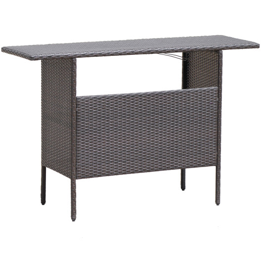 Outdoor Wicker Bar Table with 2 Metal Mesh Shelves - Image 4