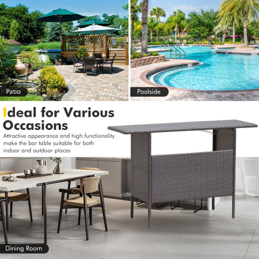 Outdoor Wicker Bar Table with 2 Metal Mesh Shelves - Image 3