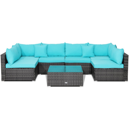 7 Pieces Patio Rattan Furniture Set with Sectional Sofa Cushioned-Turquoise - Image 4