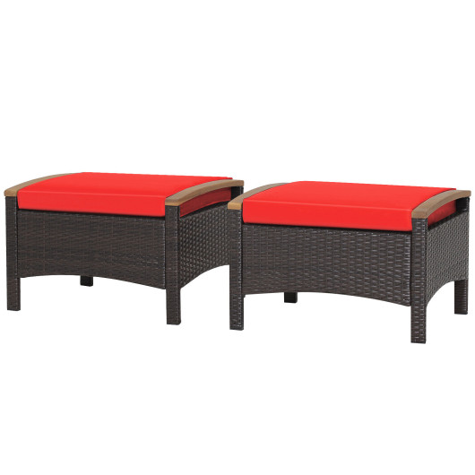Set of 2 Fade-Resistant Wicker Patio Ottoman-Red - Image 2