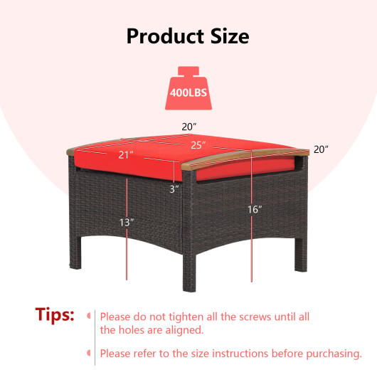 Set of 2 Fade-Resistant Wicker Patio Ottoman-Red - Image 5