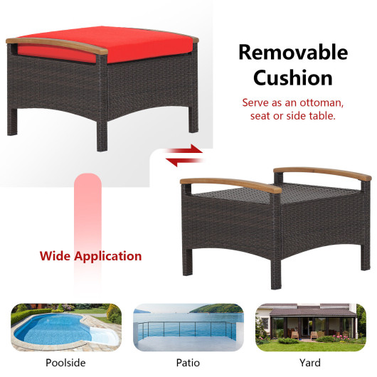Set of 2 Fade-Resistant Wicker Patio Ottoman-Red - Image 4