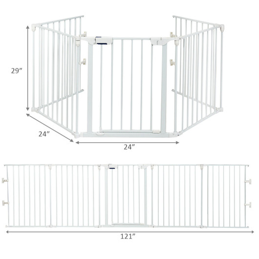 115 Inch Length 5 Panel Adjustable Wide Fireplace Fence-White - Image 6
