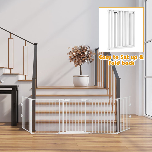 115 Inch Length 5 Panel Adjustable Wide Fireplace Fence-White - Image 3