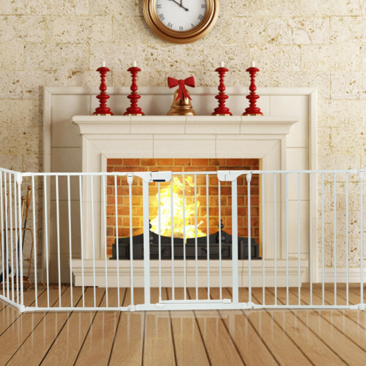 115 Inch Length 5 Panel Adjustable Wide Fireplace Fence-White - Image 2