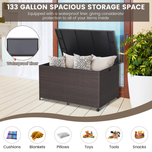 Outdoor Wicker Storage Box with Zippered Liner-133 Gallon - Image 2
