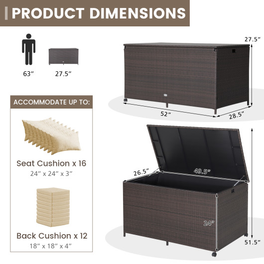 Outdoor Wicker Storage Box with Zippered Liner-133 Gallon - Image 3