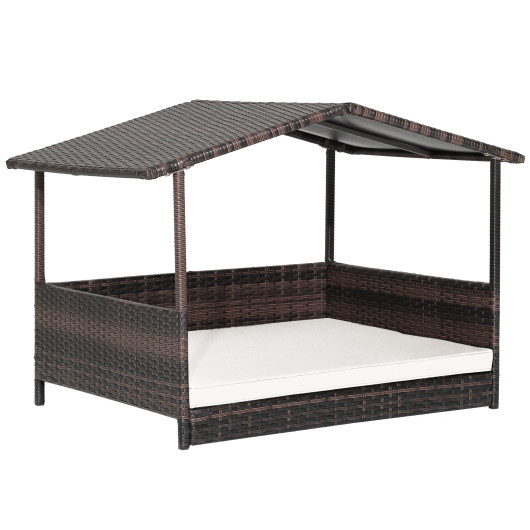 Outdoor Wicker Dog House with Weatherproof Roof-White - Image 6