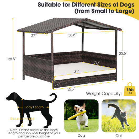 Outdoor Wicker Dog House with Weatherproof Roof-White - Image 3