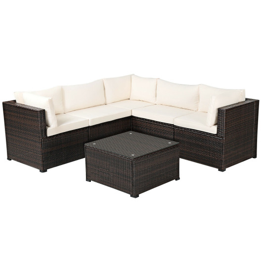 6 Pieces Patio Furniture Sofa Set with Cushions for Outdoor-Beige - Image 4