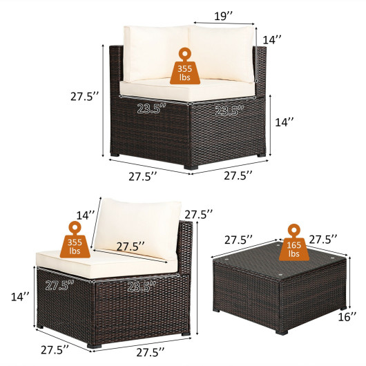 6 Pieces Patio Furniture Sofa Set with Cushions for Outdoor-Beige - Image 5