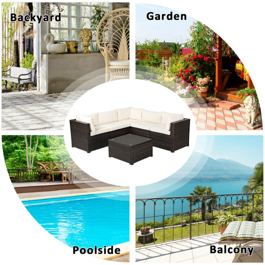 6 Pieces Patio Furniture Sofa Set with Cushions for Outdoor-Beige - Image 6