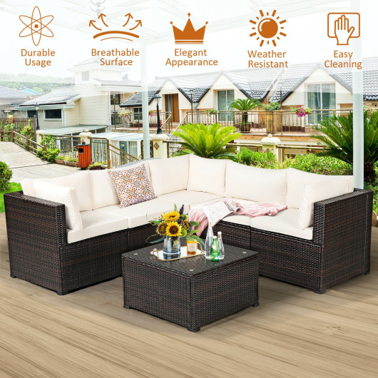 6 Pieces Patio Furniture Sofa Set with Cushions for Outdoor-Beige - Image 3