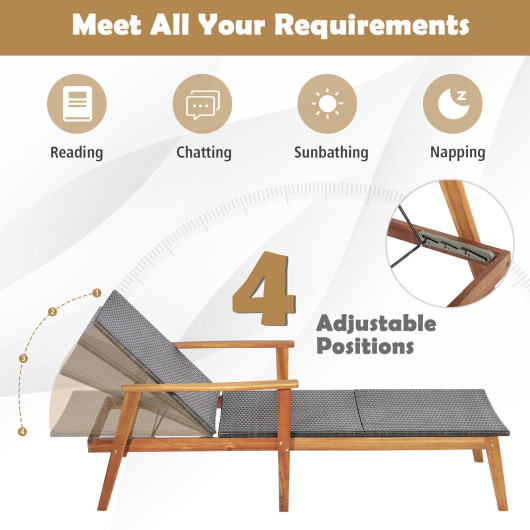 Patio Rattan Lounge Chair with 4-Position Adjustable Backrest - Image 2