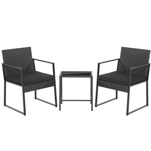3 Pieces Modern Heavy Duty Patio Furniture Set with Coffee Table-Black - Image 2